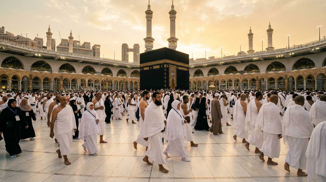 complete umrah dua list 2026 pilgrims performing tawaf around kaaba