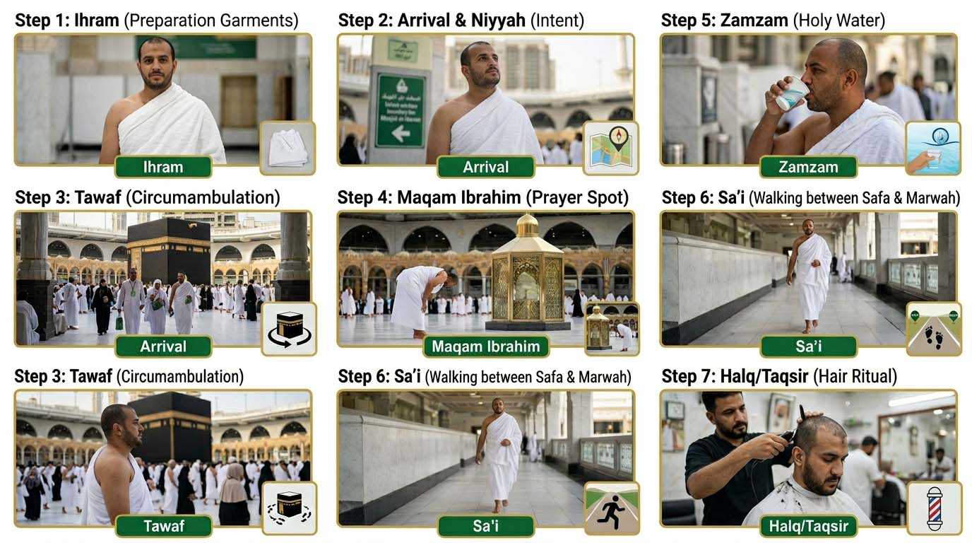 how to perform umrah step by step infographic complete journey guide